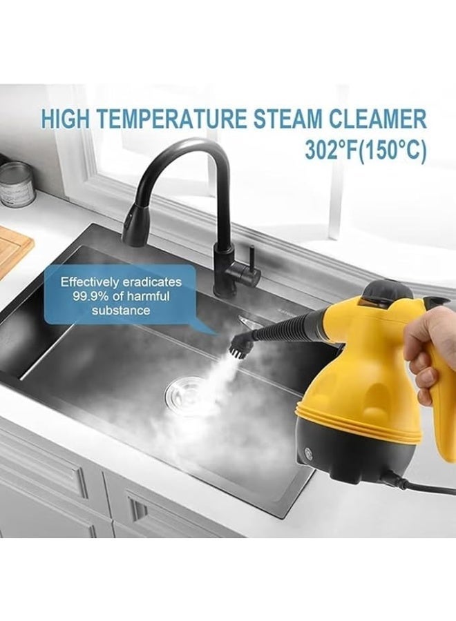 منظف بخاري يدوي 1000 واط مع مجموعة ملحقات، مزيل بقع عالي الضغط لتنظيف المطبخ والحمام والسيارة والنوافذ والمفروشات - Image 5